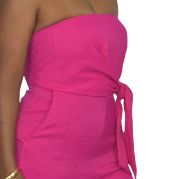 Maeve Brin Tie Front Jumpsuit Pink Cropped Strapless Wide Leg Boning Anthro 4 - Picture 8 of 14